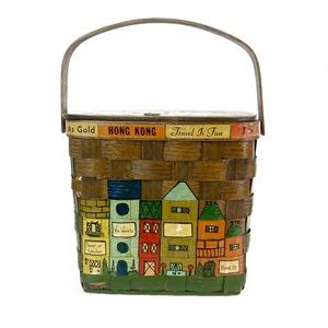 Caro Nan Wicker Basket Purse Signed Hand Painted  Europe Travel Vintage *Read*
